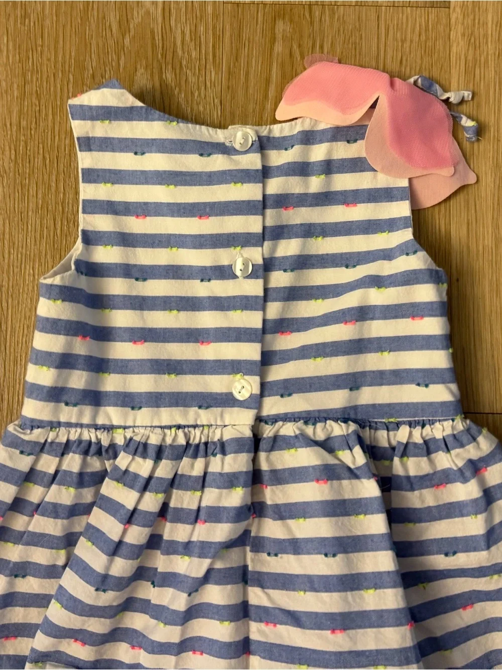 Sweet Heart Rose Girl's Size 4T Blue Striped Tiered Dress with Pink Accent